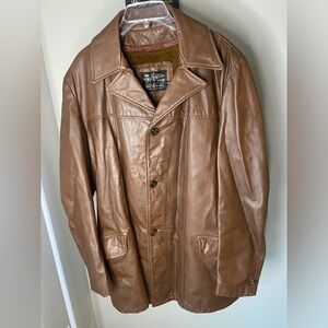Vintage Sears The Leather Shop leather coat with faux fur lining